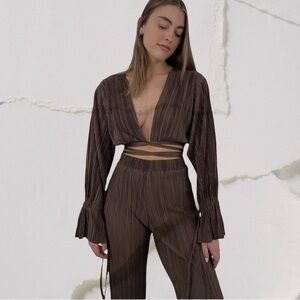 Brown 2 piece pant crop top set